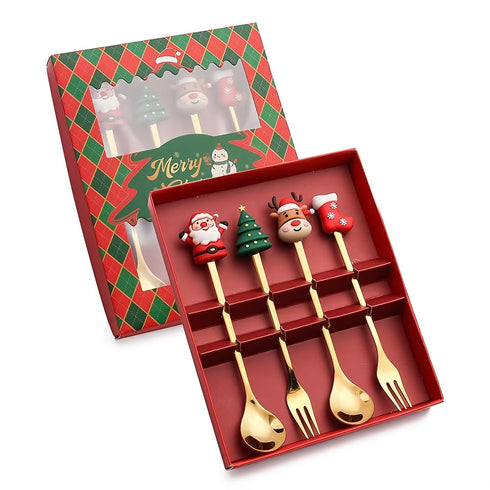 4/6pcs Christmas Creative Stainless Steel Tableware Set
